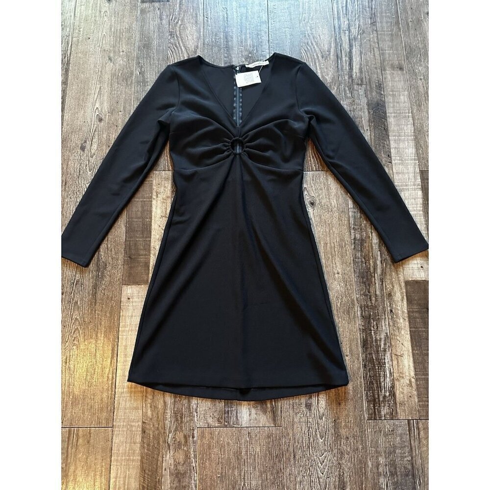 Abercrombie NWT Long Sleeve Black Mini Dress O Ring V Neck Size Small